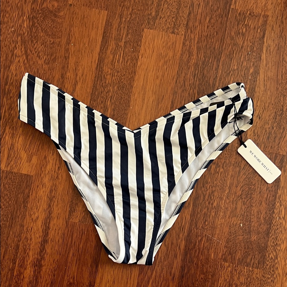 NWT WeWoreWhat Navy and White Striped Bikini Bottom Delilah